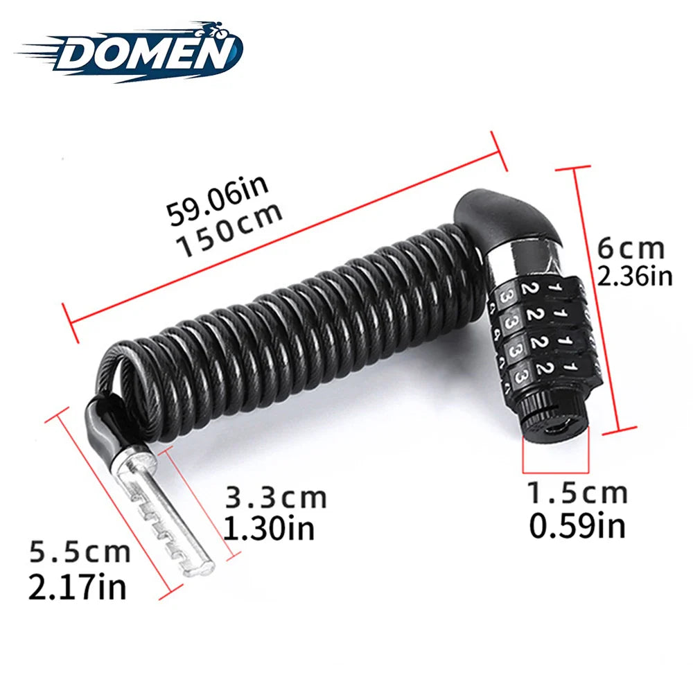 DOMEN 4-Digit Combination Bike Lock - 1.6m Extended High-Strength Steel Cable - Keyless Security for Bicycle, Scooter &amp; Motorcycle