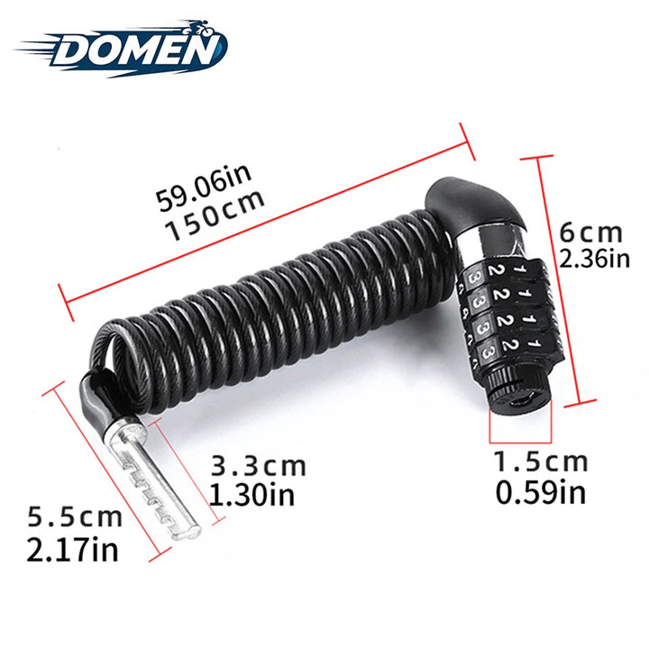 DOMEN 4-Digit Combination Bike Lock - 1.6m Extended High-Strength Steel Cable - Keyless Security for Bicycle, Scooter &amp; Motorcycle