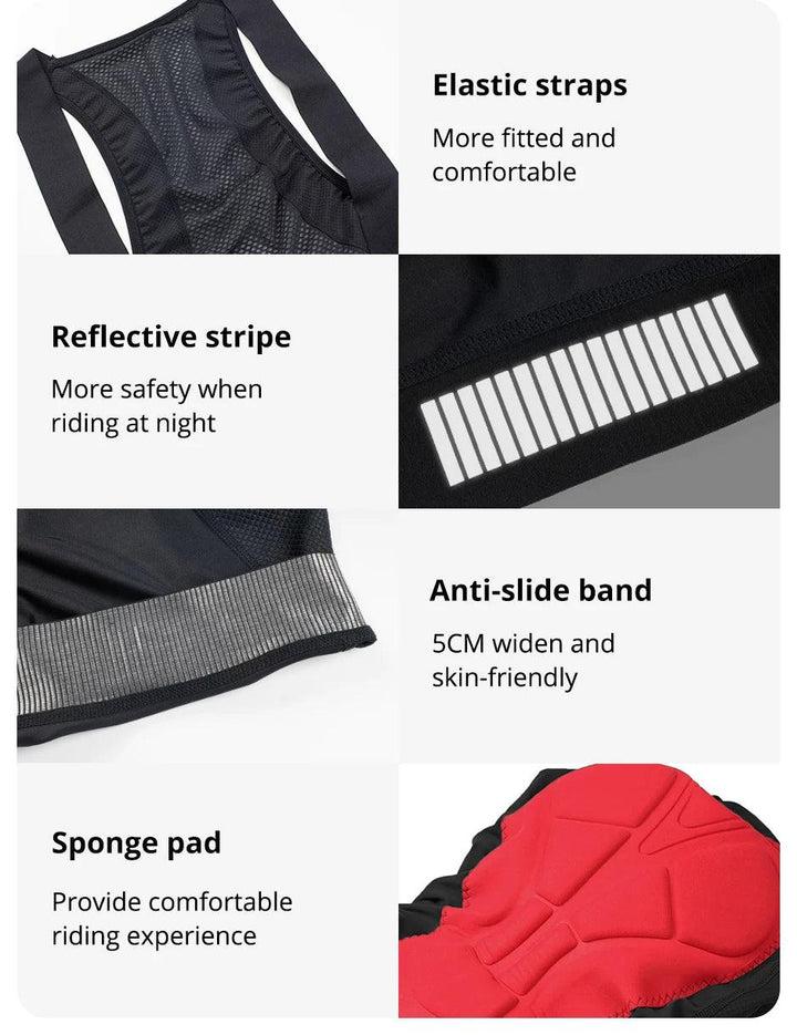 Professional Cycling Bib Shorts - 3D Padded Breathable Bicycle Tights - Shockproof Bretelle Bike Wear for Men &amp; Women