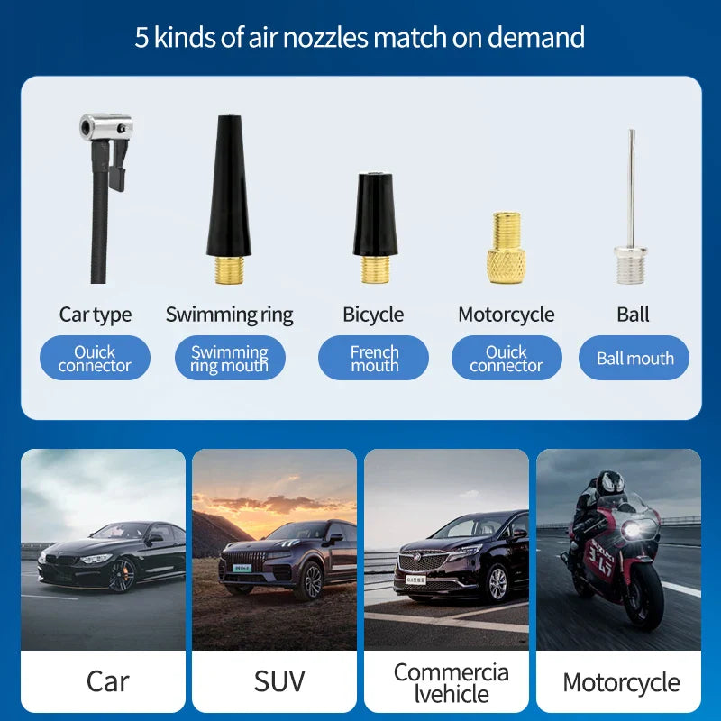 150PSI Smart Touch Screen Tire Inflator - Portable Wireless Electric Air Pump for Car &amp; Bike