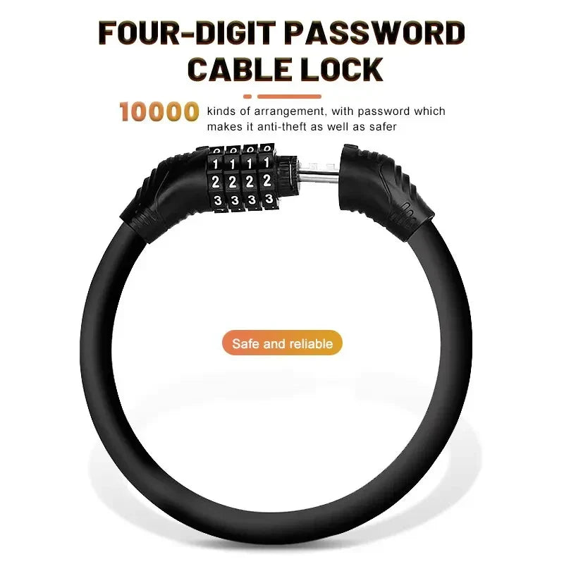 Portable 4-Digit Password Bike Lock - High-Security Resettable Combination Lock for MTB &amp; Road Bikes