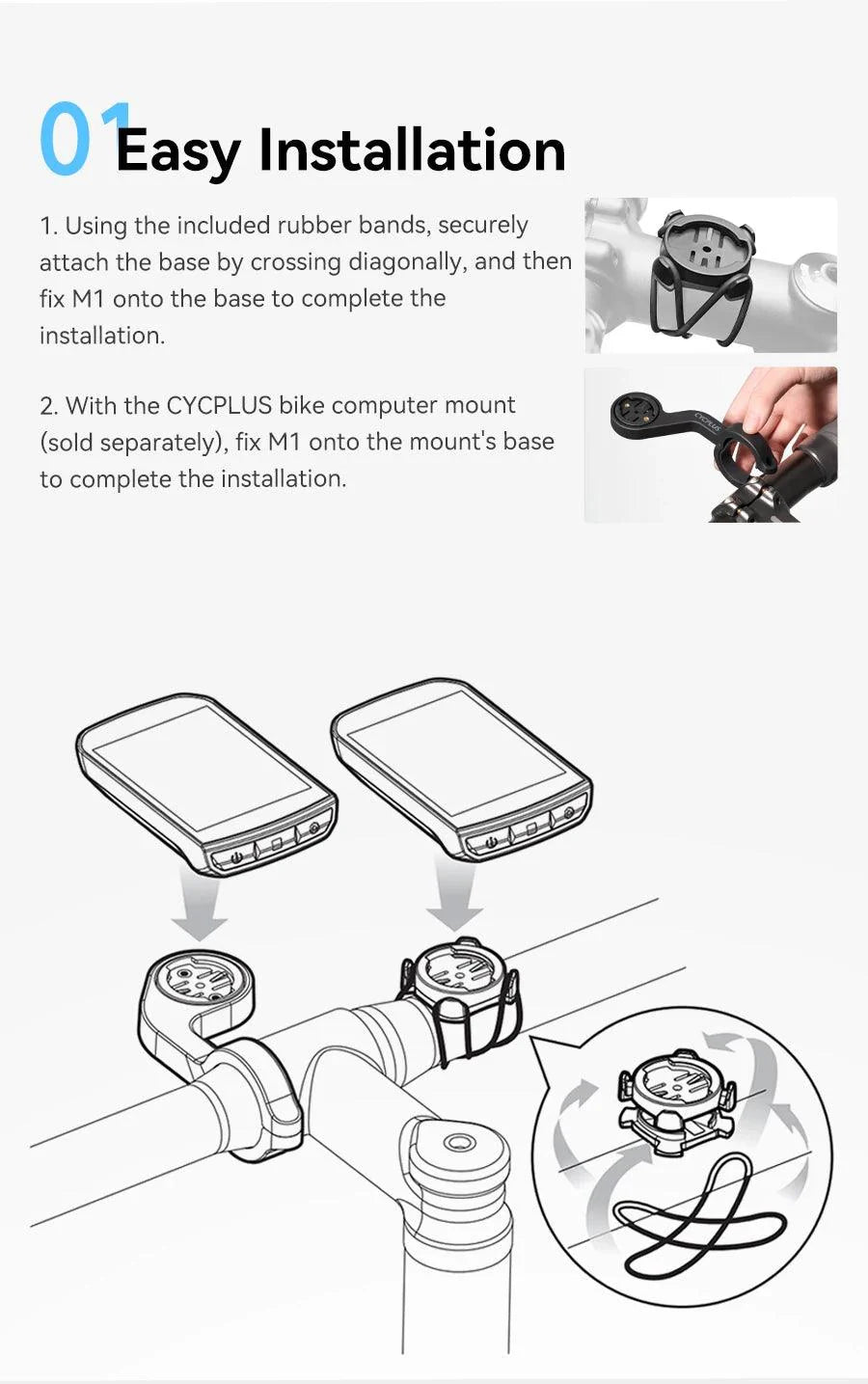 CYCPLUS M1 Smart GPS Bike Computer - 2.9-inch Huge Screen Wireless Speedometer with ANT+ &amp; Bluetooth for Strava Sync