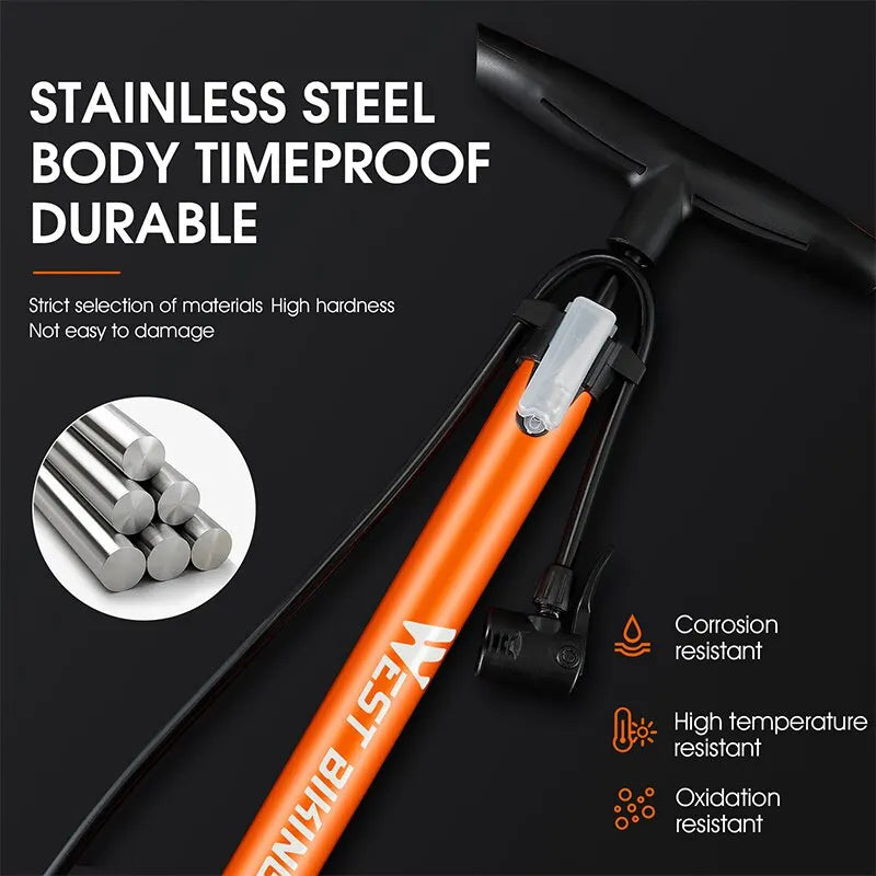 WEST BIKING 160PSI High Pressure Pump Schrader Presta MTB Bicycle Floor Pump