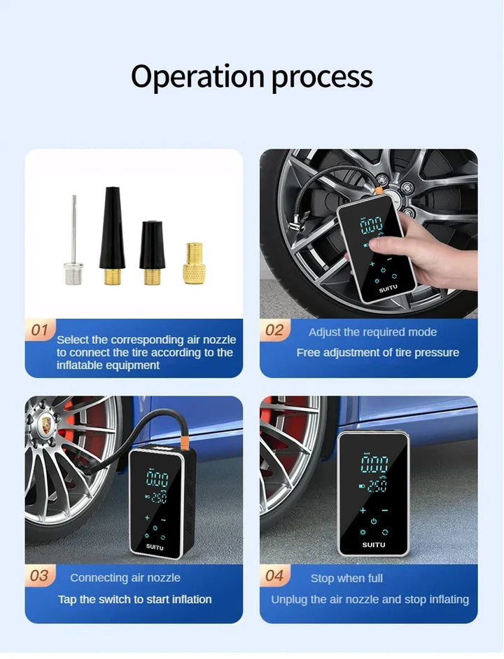 150PSI Smart Touch Screen Tire Inflator - Portable Wireless Electric Air Pump for Car &amp; Bike