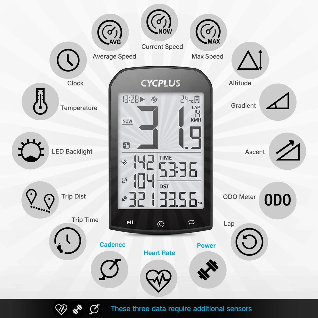 CYCPLUS M1 Smart GPS Bike Computer - 2.9-inch Huge Screen Wireless Speedometer with ANT+ &amp; Bluetooth for Strava Sync