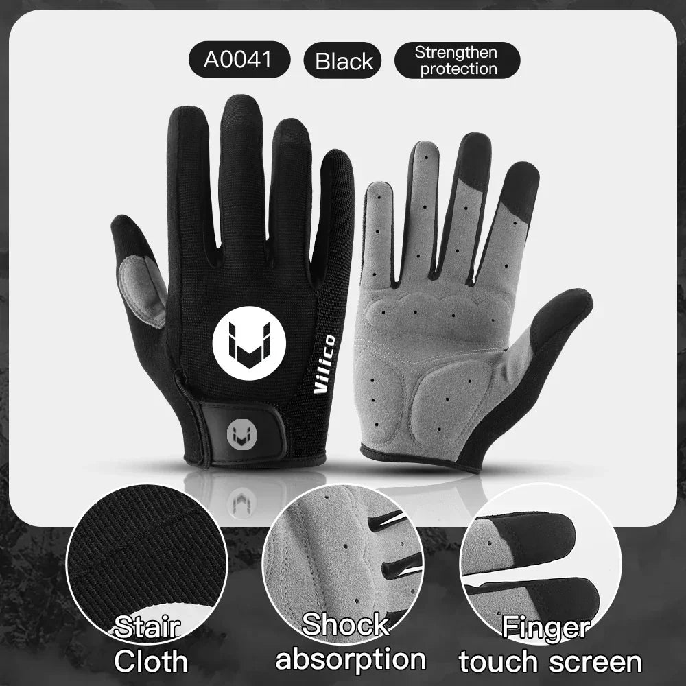 Touch-Screen Full Finger Bike Gloves - Shock-Proof Padded &amp; Breathable Cycling Mittens for MTB &amp; Road Racing