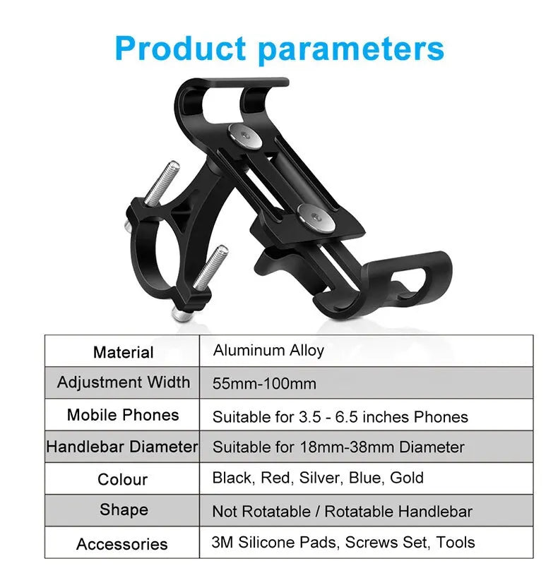 Universal Aluminum Alloy Bike Phone Holder - Anti-Slip Mechanical Lock Mount - Metal Motorcycle GPS Clip for 4.0"-6.5" Smartphones
