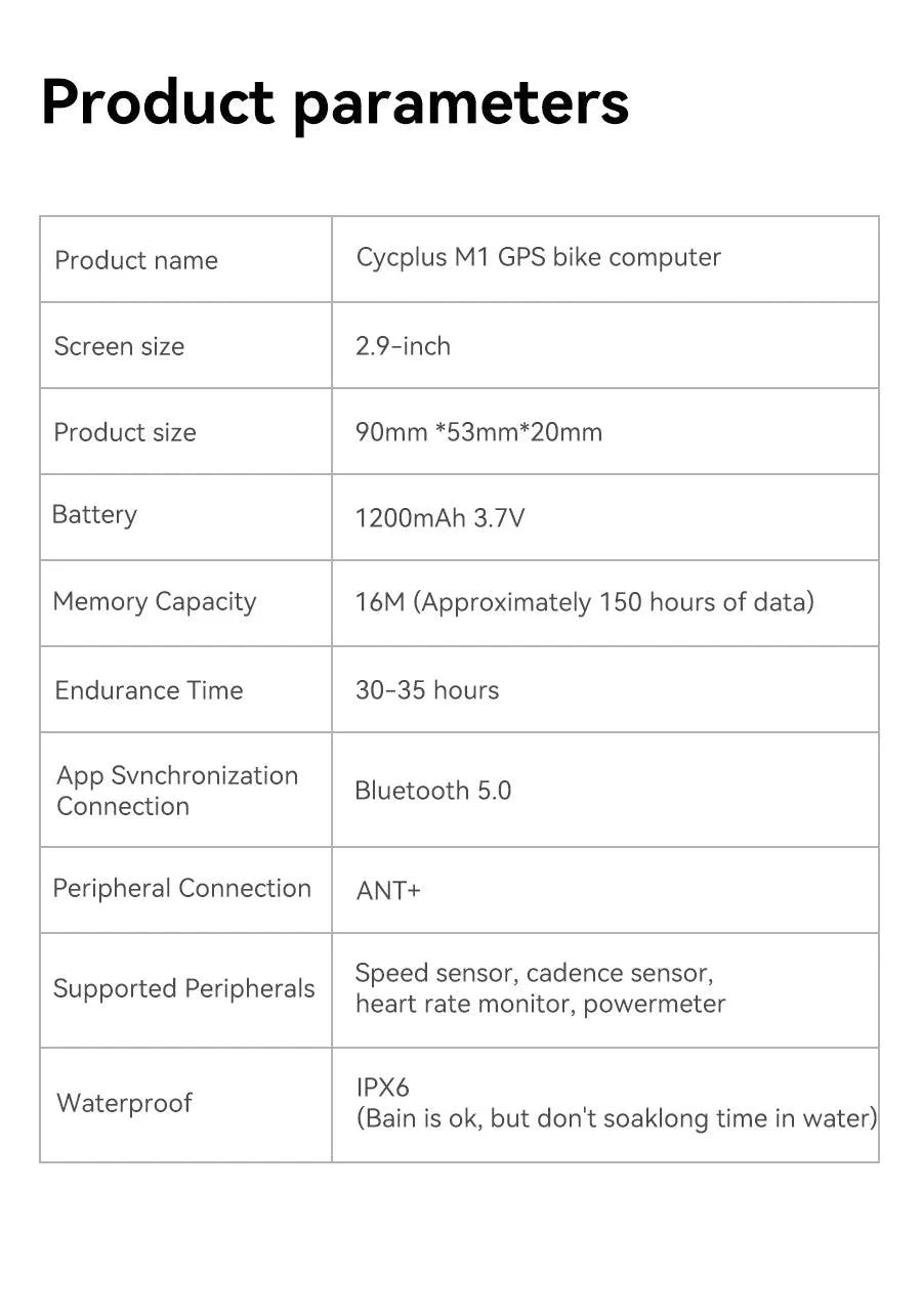 CYCPLUS M1 Smart GPS Bike Computer - 2.9-inch Huge Screen Wireless Speedometer with ANT+ &amp; Bluetooth for Strava Sync