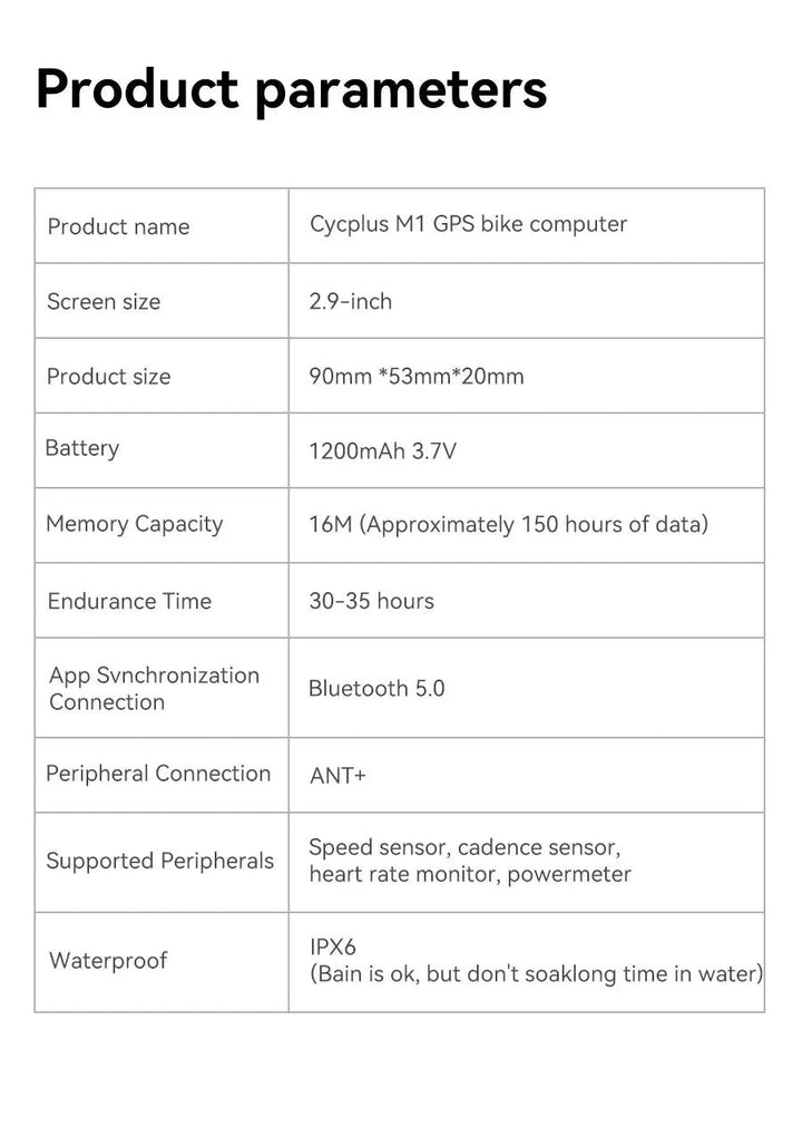 CYCPLUS M1 Smart GPS Bike Computer - 2.9-inch Huge Screen Wireless Speedometer with ANT+ &amp; Bluetooth for Strava Sync