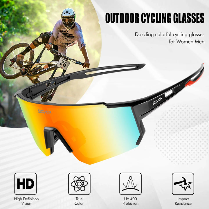 SCVCN S1411 Professional Cycling Sunglasses - UV400 Protection Wide View Eyewear - Lightweight TR-90 Sports Glasses for MTB &amp; Road Biking