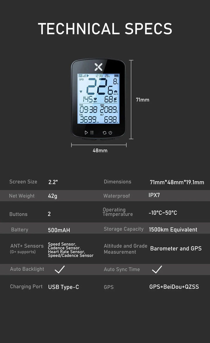 XOSS G+ G2 Smart GPS Bike Computer - 2nd Generation Wireless Cycling Speedometer with ANT+ &amp; Bluetooth for Strava Sync