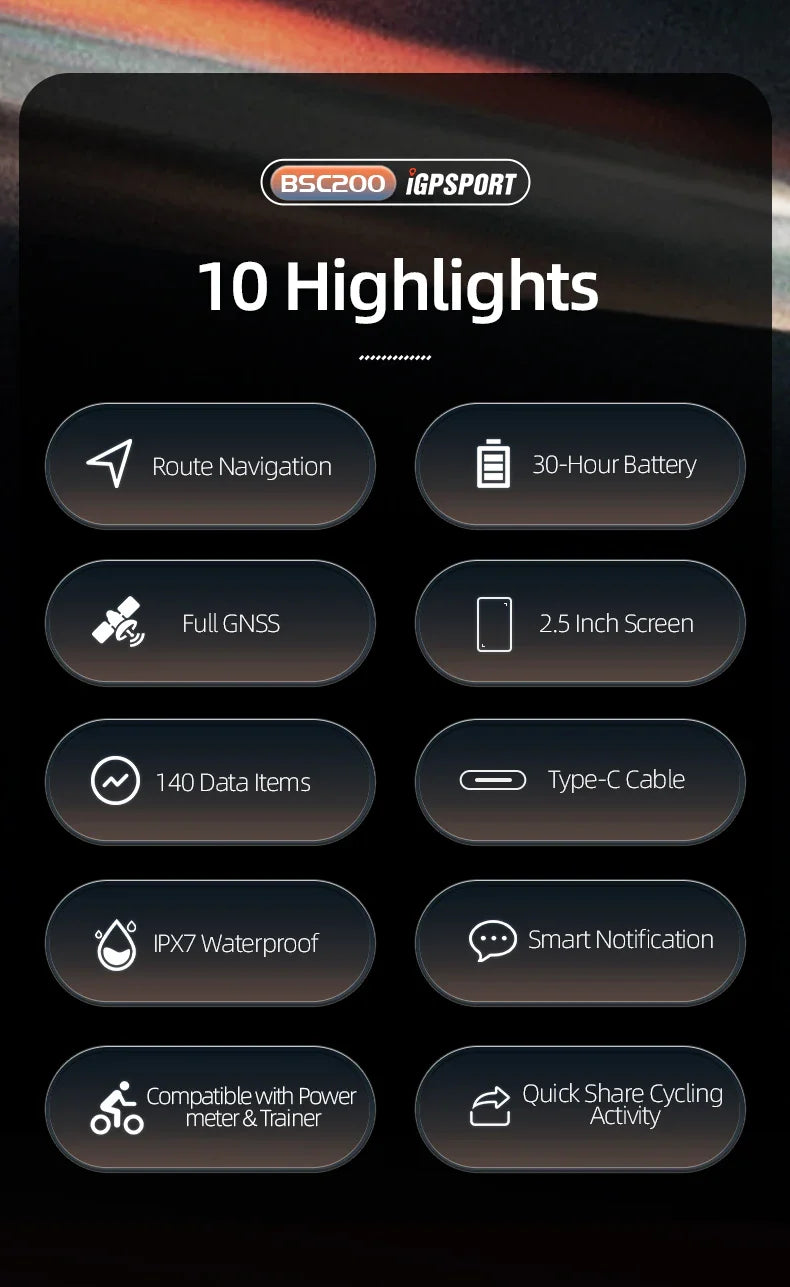 iGPSPORT BSC200 Smart GPS Bike Computer - Route Navigation, 30H Battery, ANT+ &amp; Bluetooth Wireless Speedometer