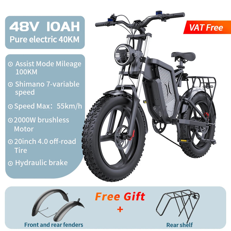 Carregue a imagem no visualizador da Galeria, Powerful EKX X20 2000W Electric Mountain Bike for Adults - 48V Battery, 35AH, 20 Inch Wheels
