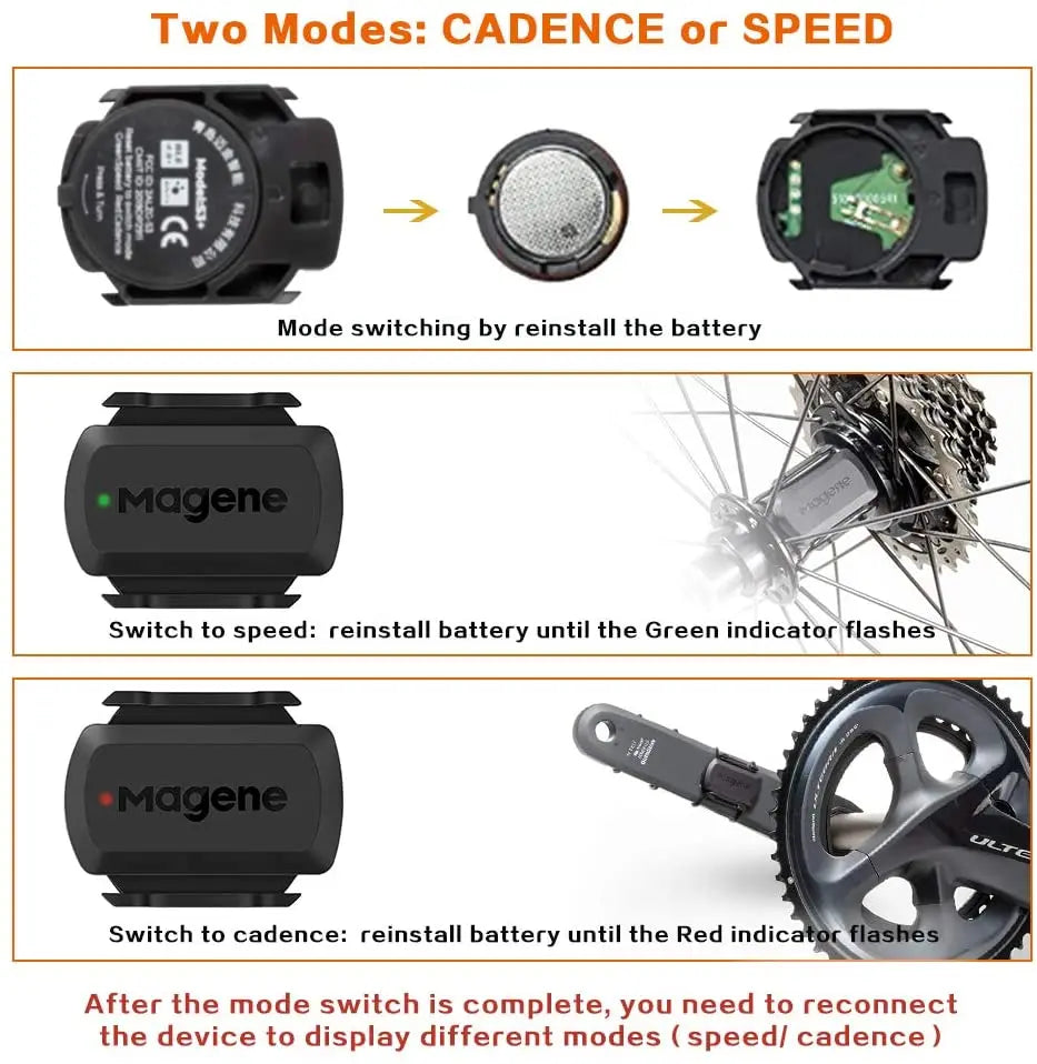 Magene S3+ Speed &amp; Cadence Dual Sensor - ANT+ Bluetooth Wireless Speedmeter - 9g Magnetless Geomagnetic Sensor for Garmin &amp; Wahoo