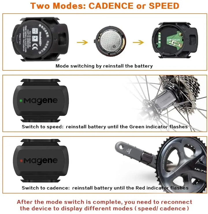 Magene S3+ Speed &amp; Cadence Dual Sensor - ANT+ Bluetooth Wireless Speedmeter - 9g Magnetless Geomagnetic Sensor for Garmin &amp; Wahoo