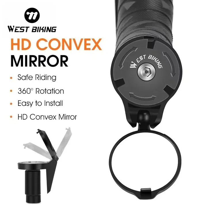 WEST BIKING HD Convex Bike Mirror - 360° Adjustable Universal Wide-Angle Mirror