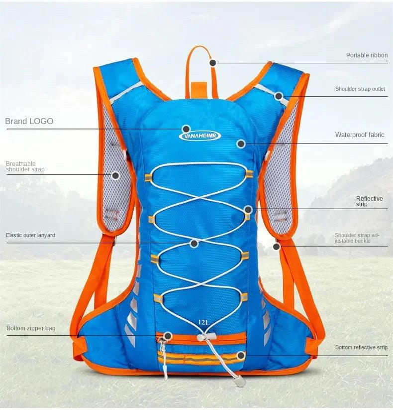YIYUEQIANLI 12L Outdoor Cycling Backpack - Lightweight Waterproof Nylon Daypack - Reflective Sport Bag for Running, Hiking &amp; Camping