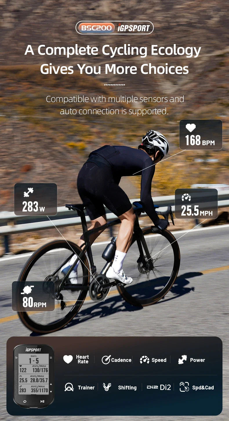 iGPSPORT BSC200 Smart GPS Bike Computer - Route Navigation, 30H Battery, ANT+ &amp; Bluetooth Wireless Speedometer