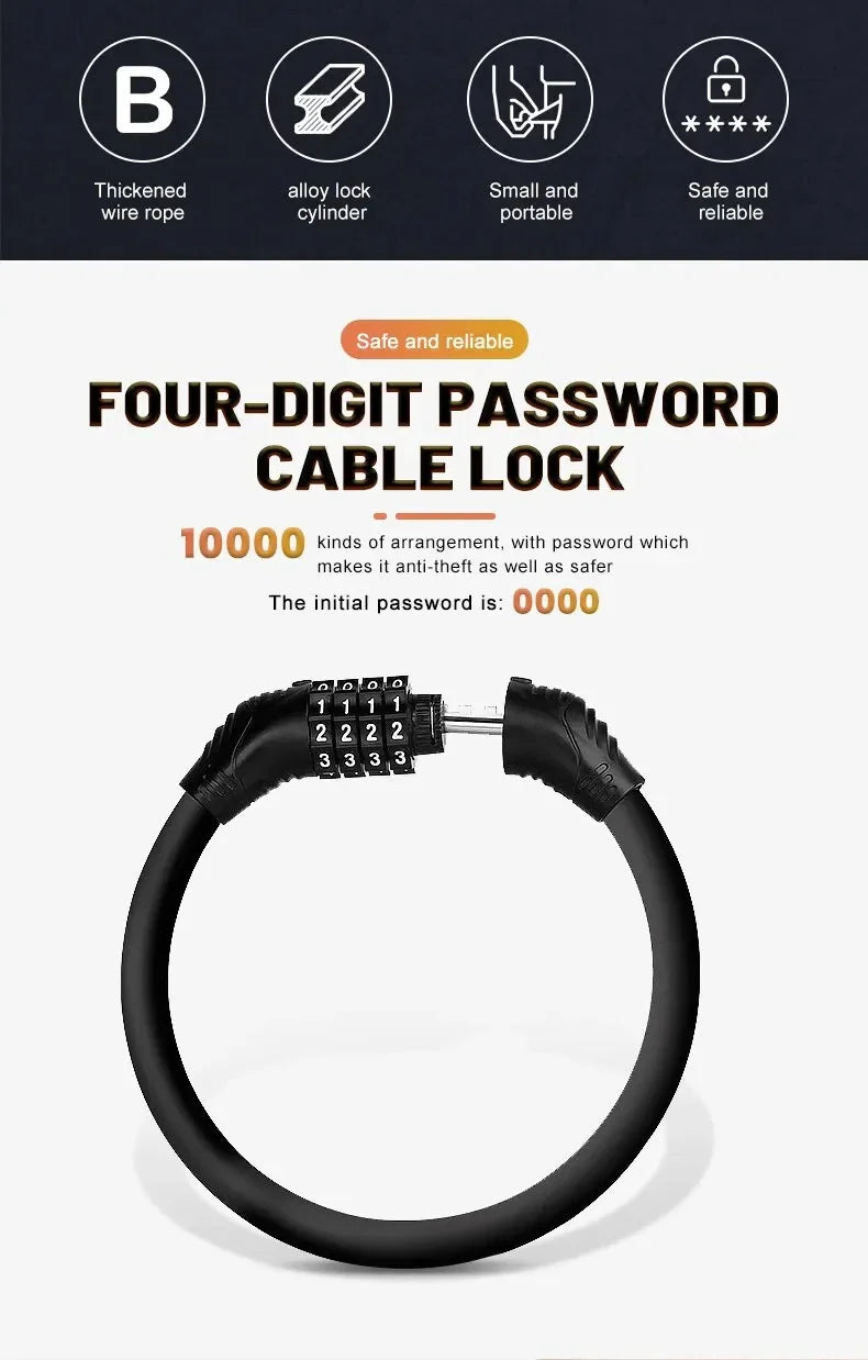 Portable 4-Digit Password Bike Lock - High-Security Resettable Combination Lock for MTB &amp; Road Bikes
