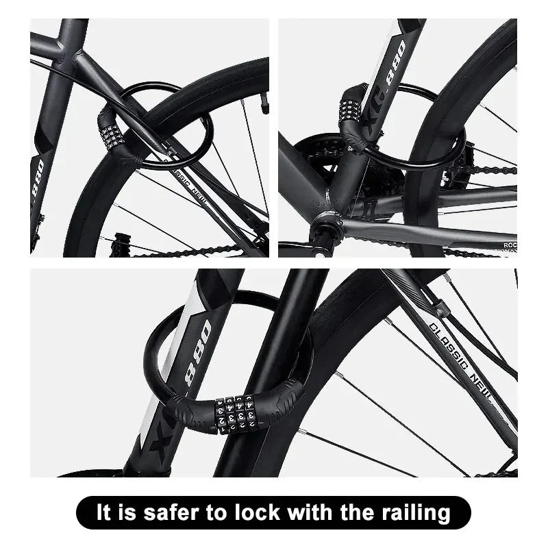 Portable 4-Digit Password Bike Lock - High-Security Resettable Combination Lock for MTB &amp; Road Bikes