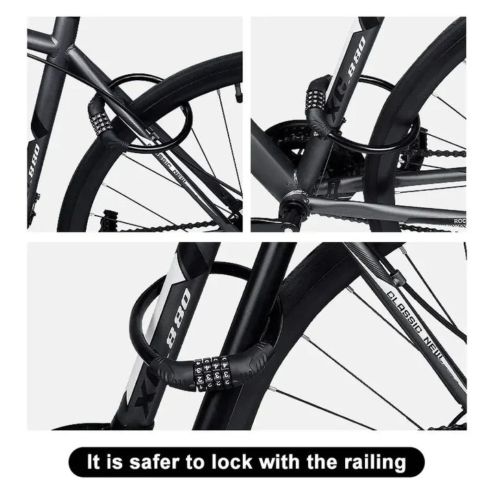 Portable 4-Digit Password Bike Lock - High-Security Resettable Combination Lock for MTB &amp; Road Bikes