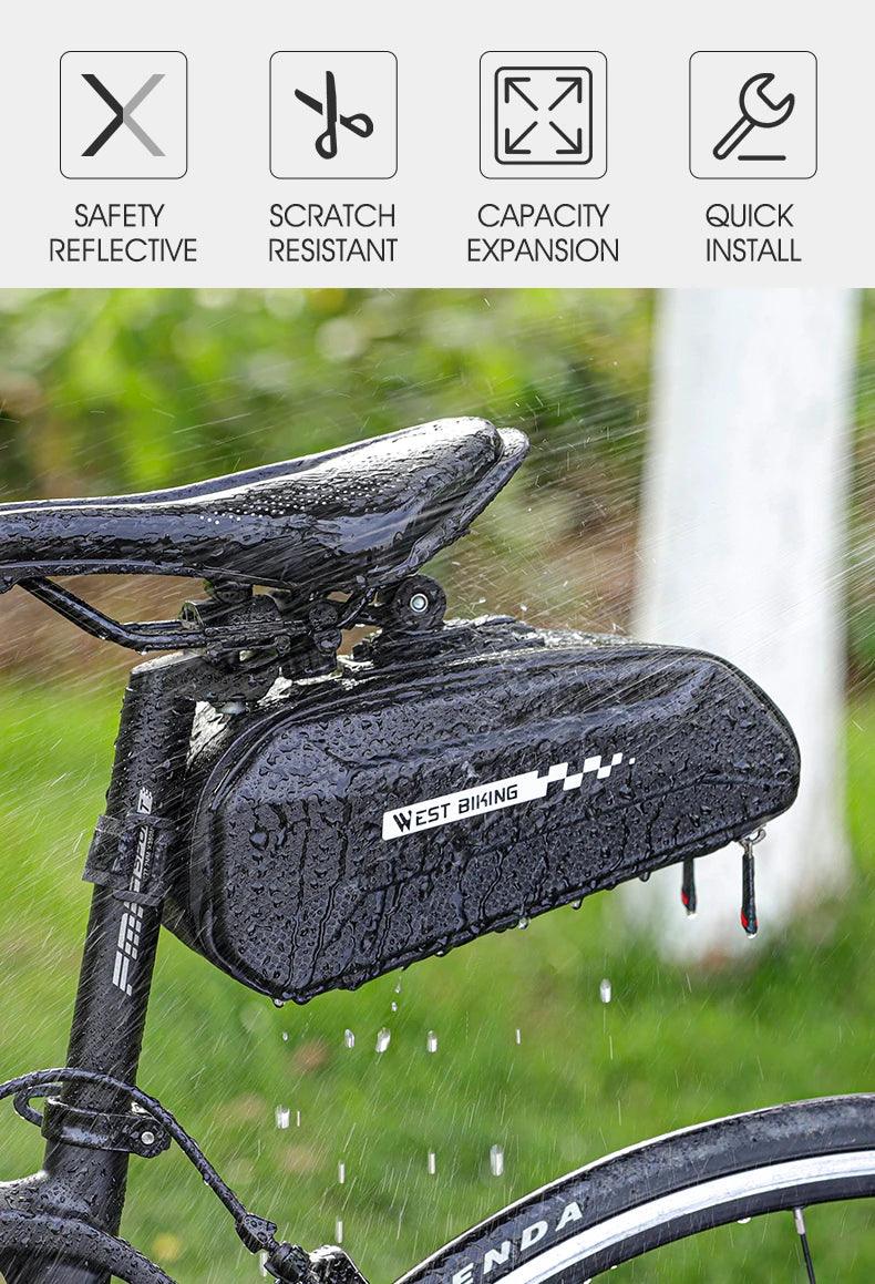 WEST BIKING 100% Waterproof Bicycle Saddle Bag - Seamless Weld Under Seat Storage - Reflective Rainproof MTB &amp; Road Bike Tool Pouch