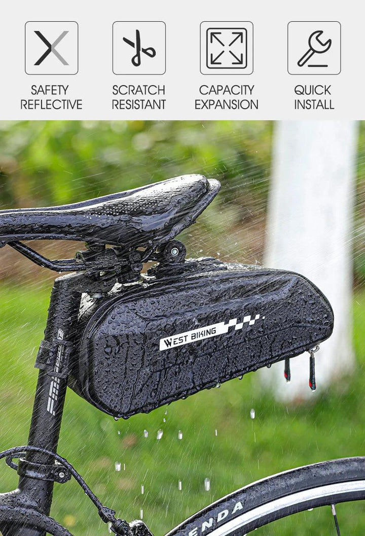 WEST BIKING 100% Waterproof Bicycle Saddle Bag - Seamless Weld Under Seat Storage - Reflective Rainproof MTB &amp; Road Bike Tool Pouch