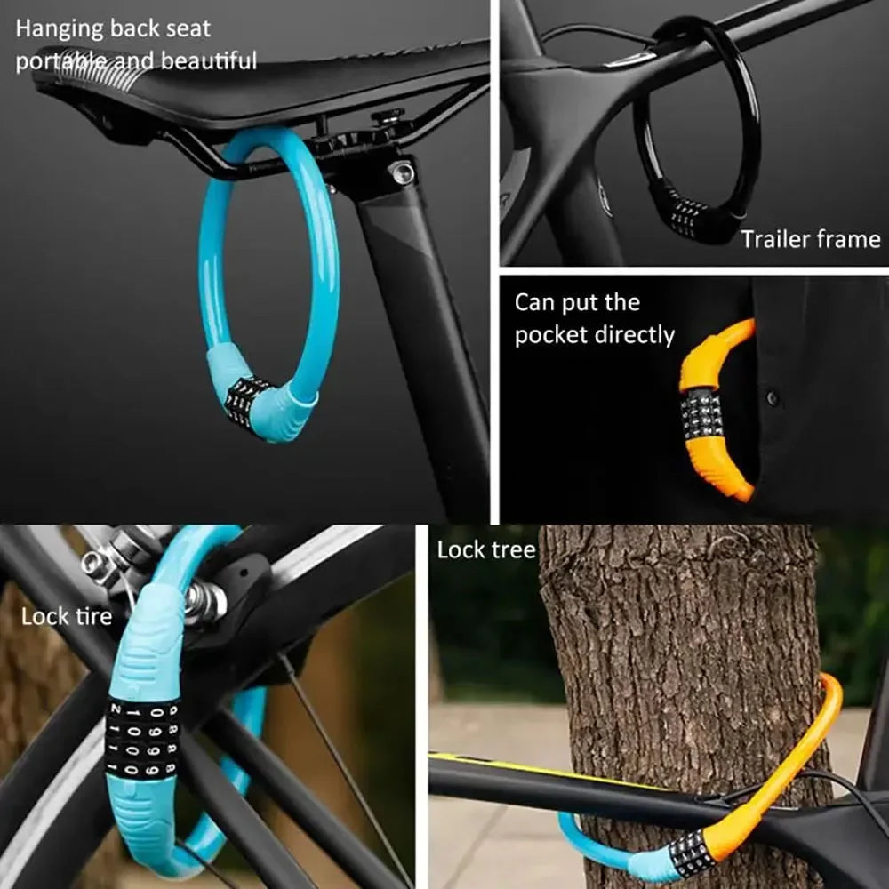 4-Digit Combination Bicycle Ring Lock - High Strength Zinc Alloy Cable Lock - Portable Anti-Theft Security for MTB, Road Bike &amp; E-Bike