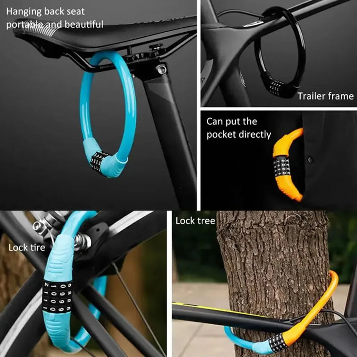4-Digit Combination Bicycle Ring Lock - High Strength Zinc Alloy Cable Lock - Portable Anti-Theft Security for MTB, Road Bike &amp; E-Bike