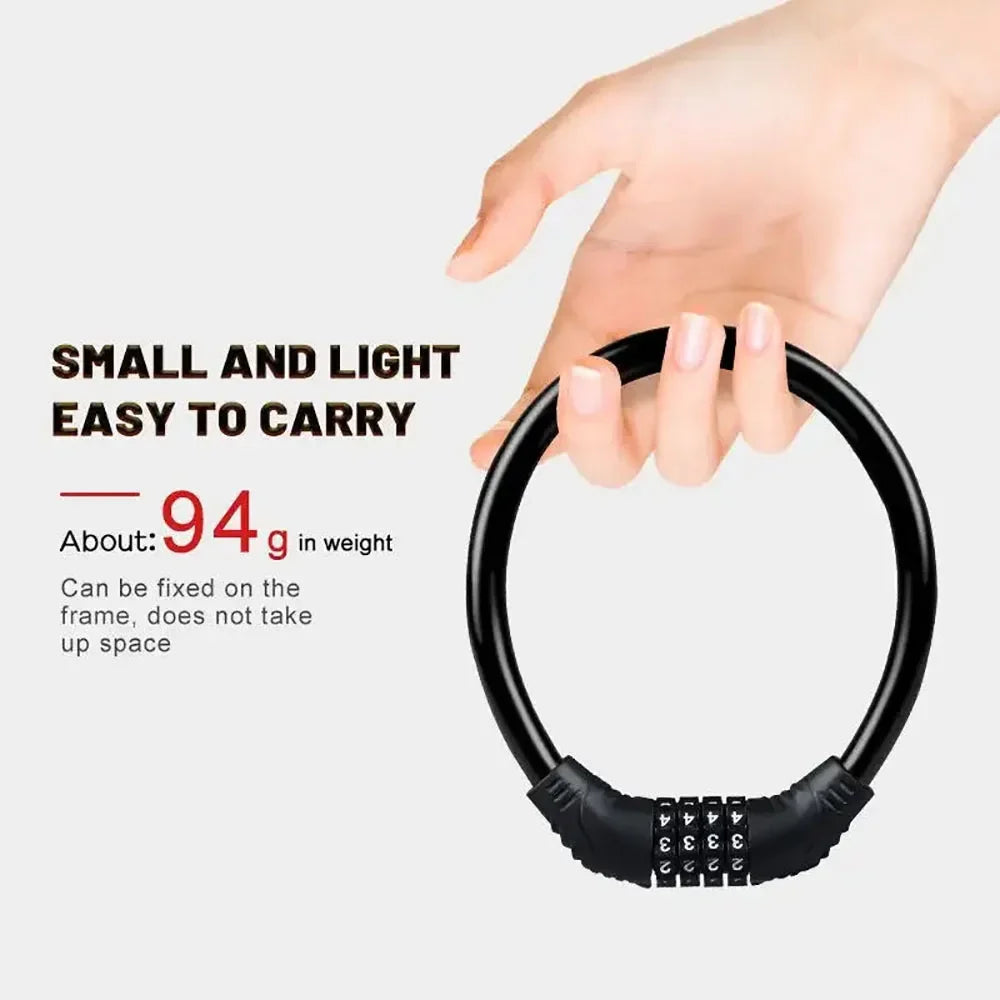 4-Digit Combination Bicycle Ring Lock - High Strength Zinc Alloy Cable Lock - Portable Anti-Theft Security for MTB, Road Bike &amp; E-Bike