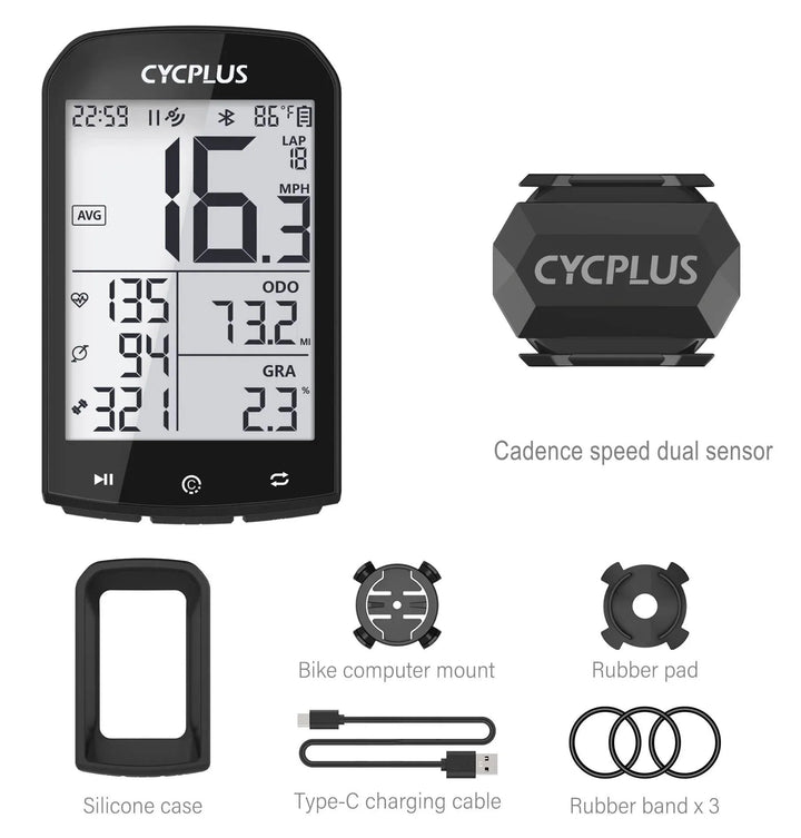 CYCPLUS M1 Smart GPS Bike Computer - 2.9-inch Huge Screen Wireless Speedometer with ANT+ &amp; Bluetooth for Strava Sync