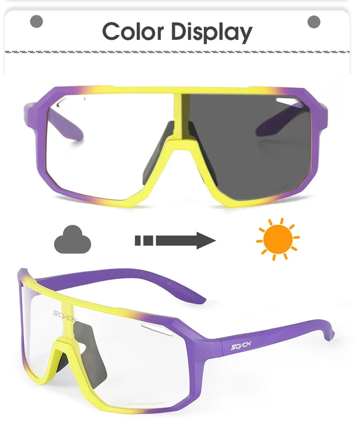 SCVCN Photochromic Cycling Sunglasses - Intelligent Lens Color Change - UV400 Protection TR-90 Frame for Road &amp; MTB Racing