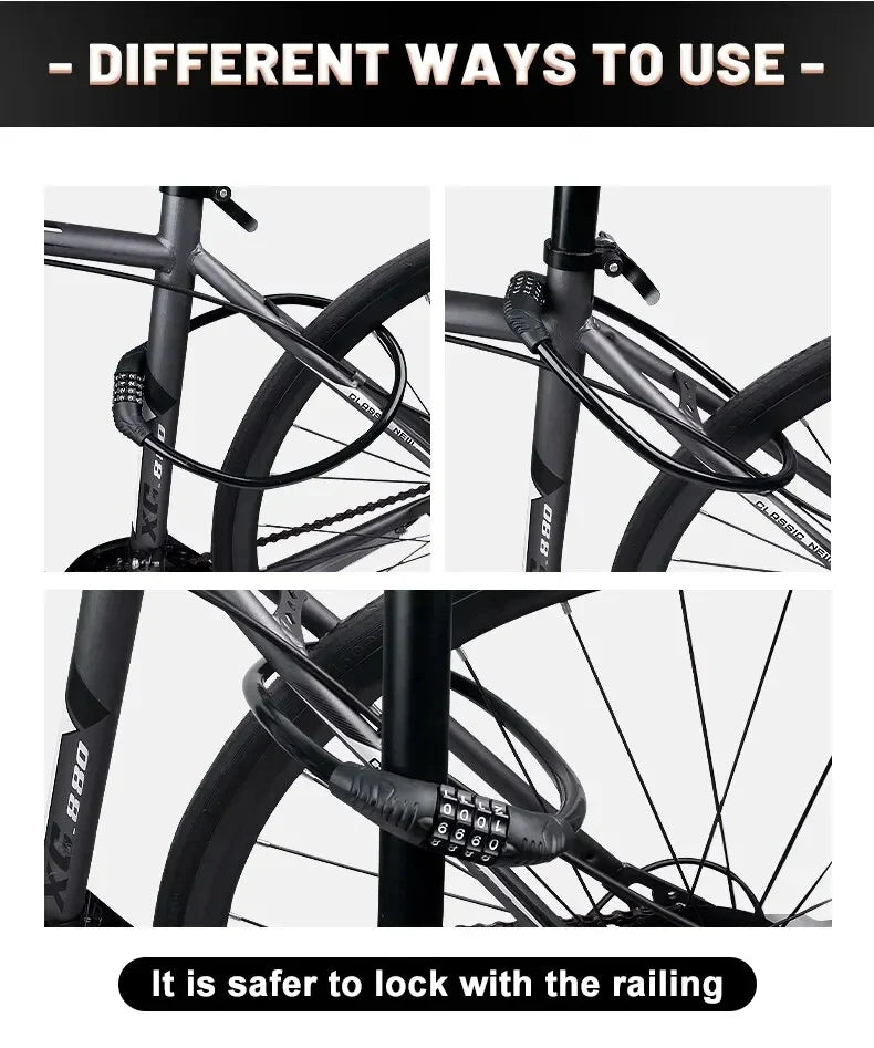 Portable 4-Digit Password Bike Lock - High-Security Resettable Combination Lock for MTB &amp; Road Bikes