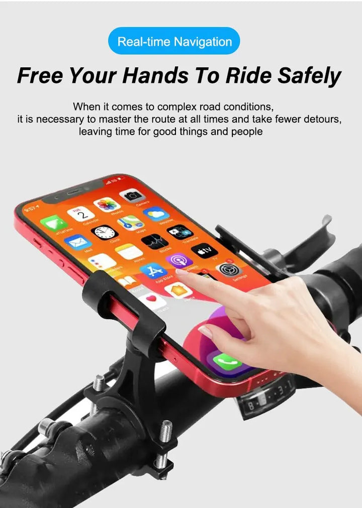 Universal Aluminum Alloy Bike Phone Holder - Anti-Slip Mechanical Lock Mount - Metal Motorcycle GPS Clip for 4.0"-6.5" Smartphones