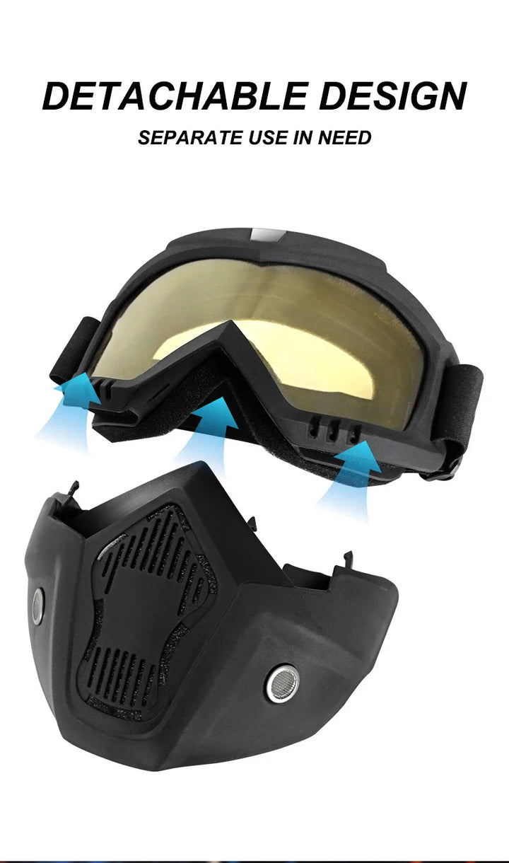 2-in-1 Outdoor Sport Windproof Mask &amp; Goggles - HD Motorcycle Riding Glasses for Snowboarding &amp; Cycling