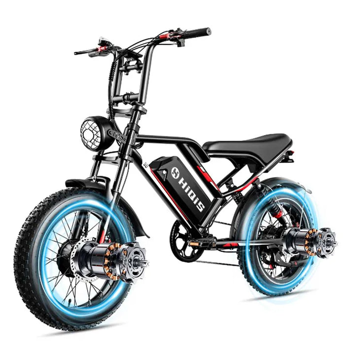 EBIKESZ S8-Dual 20-Inch Fat Tire AWD Electric Bike with 2000W Dual Motor and 48V 25Ah Battery
