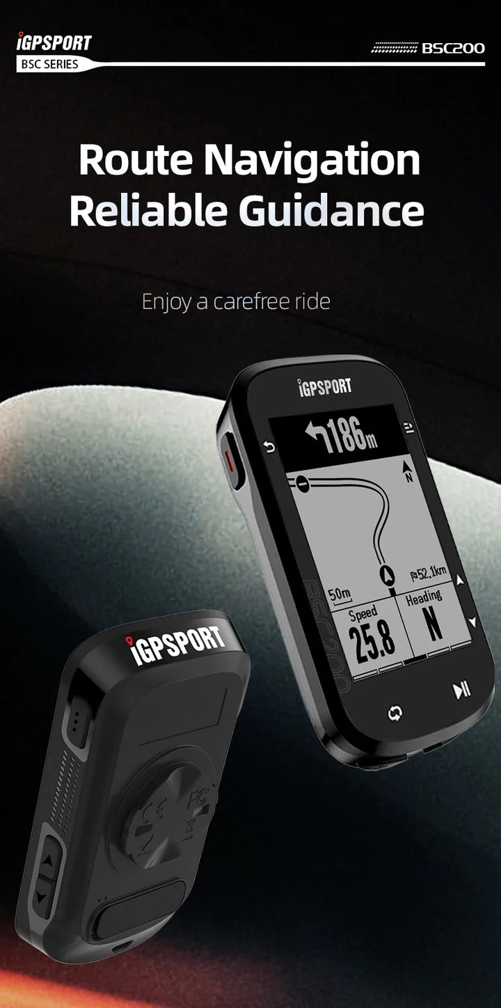 iGPSPORT BSC200 Smart GPS Bike Computer - Route Navigation, 30H Battery, ANT+ &amp; Bluetooth Wireless Speedometer