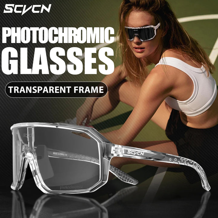 SCVCN Photochromic Cycling Sunglasses - Intelligent Lens Color Change - UV400 Protection TR-90 Frame for Road &amp; MTB Racing
