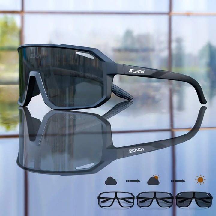 SCVCN Photochromic Cycling Sunglasses - Intelligent Lens Color Change - UV400 Protection TR-90 Frame for Road &amp; MTB Racing