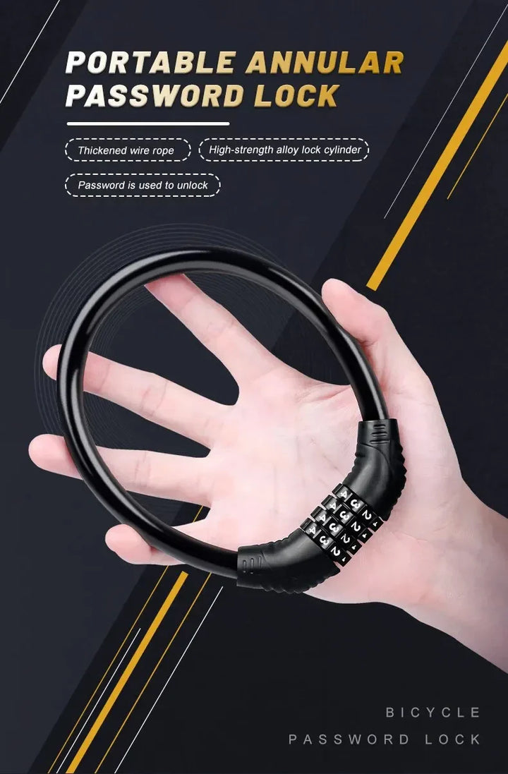 Portable 4-Digit Password Bike Lock - High-Security Resettable Combination Lock for MTB &amp; Road Bikes