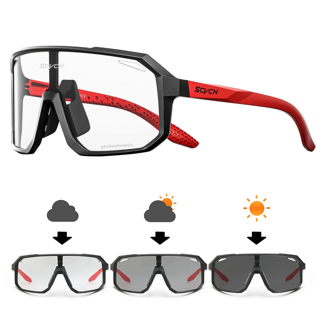 SCVCN S62 Photochromic Cycling Sunglasses - Smart Color Change Lens - UV400 TR-90 Ultralight Eyewear for MTB &amp; Road Bike Racing