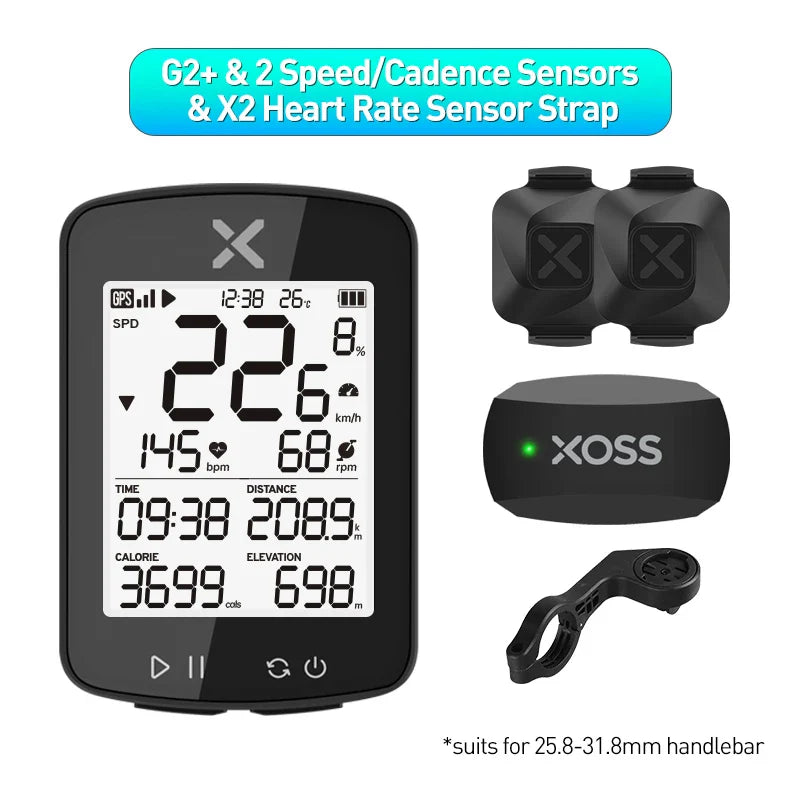 XOSS G2 Plus Wireless GPS Bike Computer, ANT+ Bluetooth Speedometer with Strava Sync