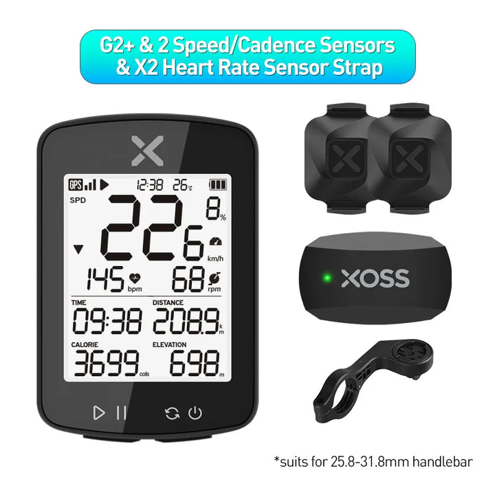 XOSS G2 Plus Wireless GPS Bike Computer, ANT+ Bluetooth Speedometer with Strava Sync