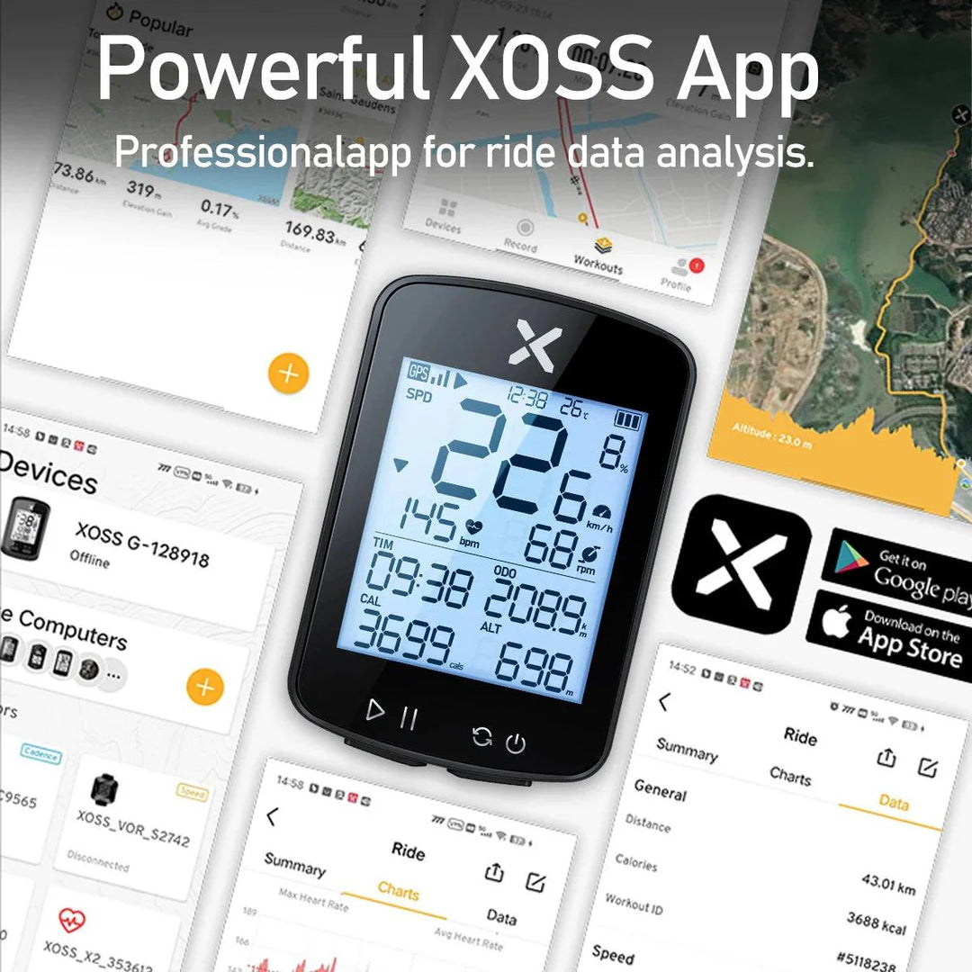 XOSS G+ G2 Smart GPS Bike Computer - 2nd Generation Wireless Cycling Speedometer with ANT+ &amp; Bluetooth for Strava Sync