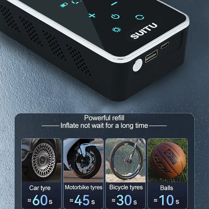 150PSI Smart Touch Screen Tire Inflator - Portable Wireless Electric Air Pump for Car &amp; Bike