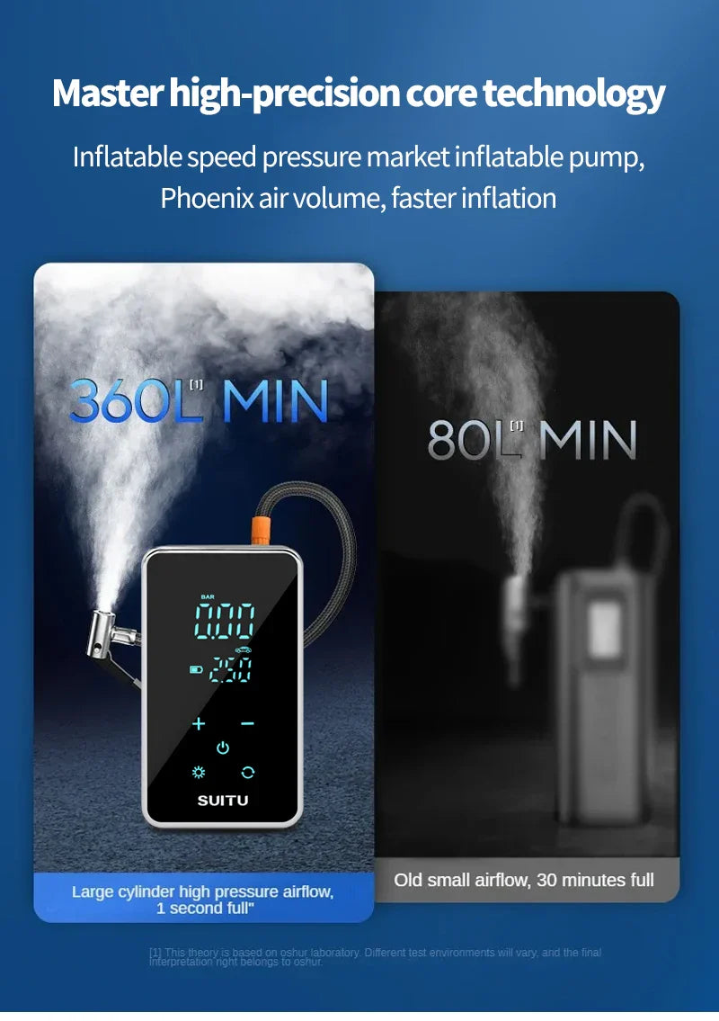 150PSI Smart Touch Screen Tire Inflator - Portable Wireless Electric Air Pump for Car &amp; Bike