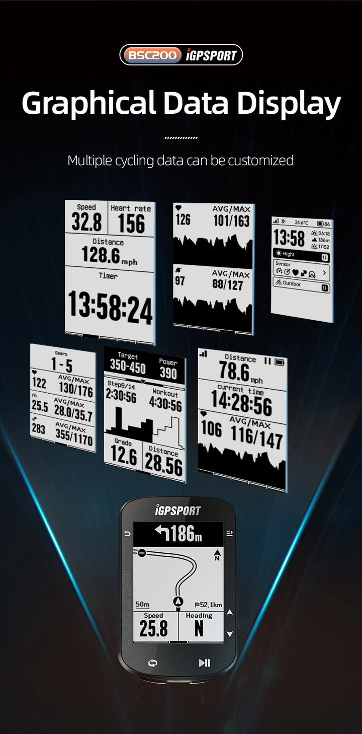 iGPSPORT BSC200 Smart GPS Bike Computer - Route Navigation, 30H Battery, ANT+ &amp; Bluetooth Wireless Speedometer