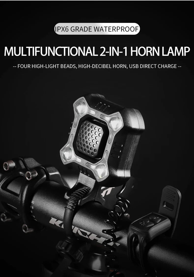 2-in-1 Bicycle Electric Horn &amp; Front Light - USB Rechargeable 120dB Loud Alarm - Waterproof LED Safety Lamp for E-Bike, Scooter &amp; MTB