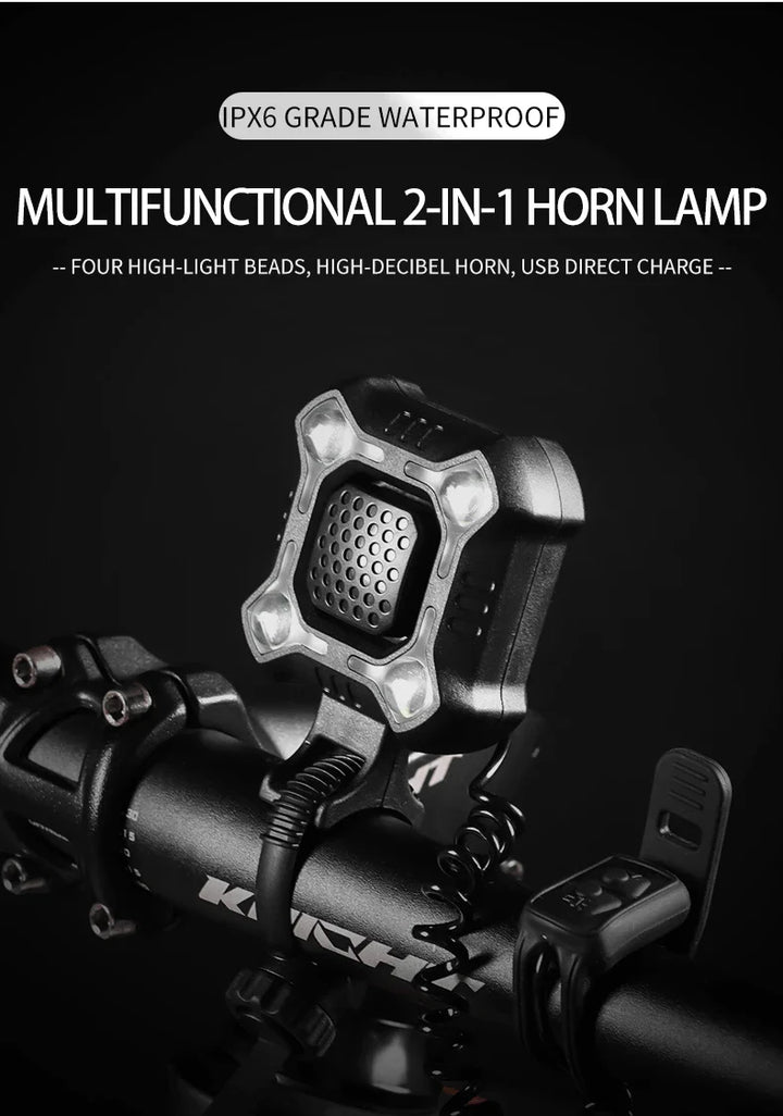 2-in-1 Bicycle Electric Horn &amp; Front Light - USB Rechargeable 120dB Loud Alarm - Waterproof LED Safety Lamp for E-Bike, Scooter &amp; MTB