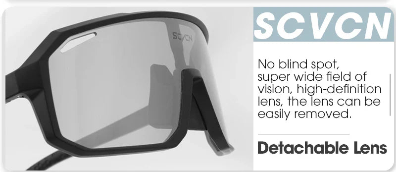 SCVCN Photochromic Cycling Sunglasses - Smart Color-Change Lens - UV400 TR-90 Ultralight Eyewear for MTB, Road Bike &amp; Running